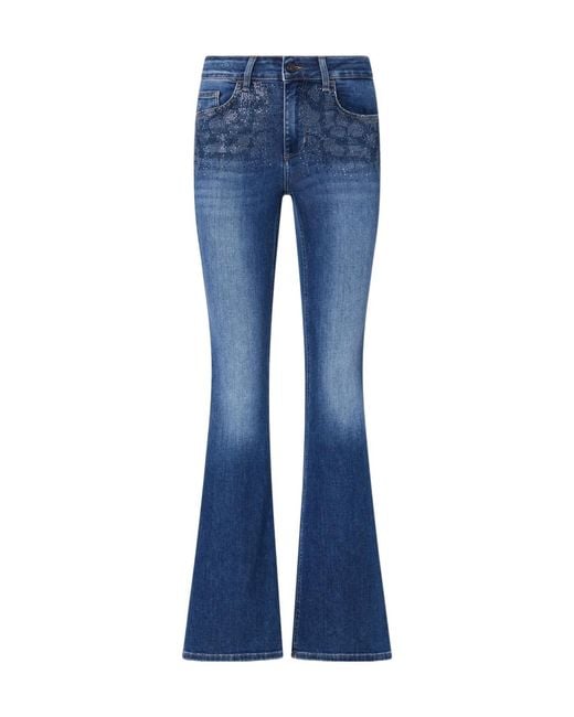 Liu Jo Blue Bootcut Jeans With Rhinestones