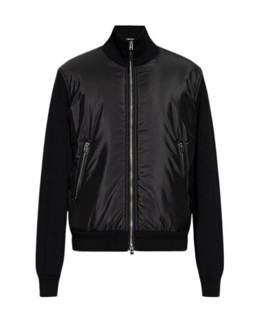 Tom Ford Black Padded Merino Wool Bomber Jacket for men
