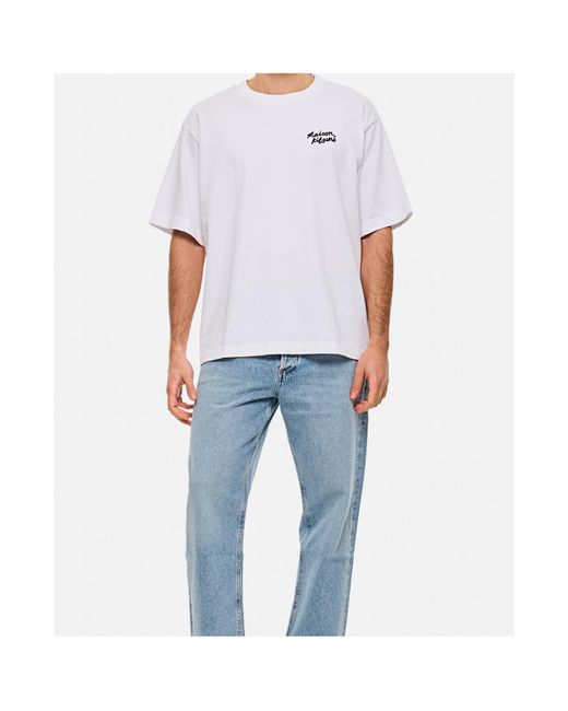 Maison Kitsuné White Maison Kitsuné Logo-Embroidered Crewneck T-Shirt for men