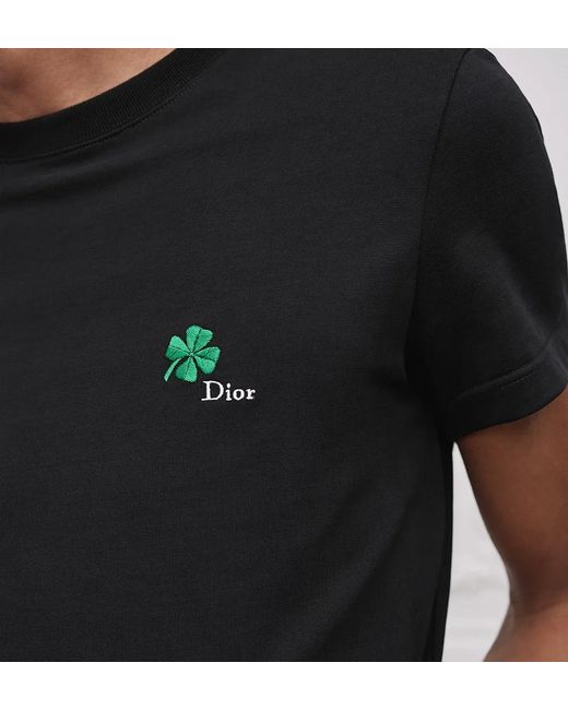 Dior Black T-Shirt With Clover Embroidery, Regular Fit for men