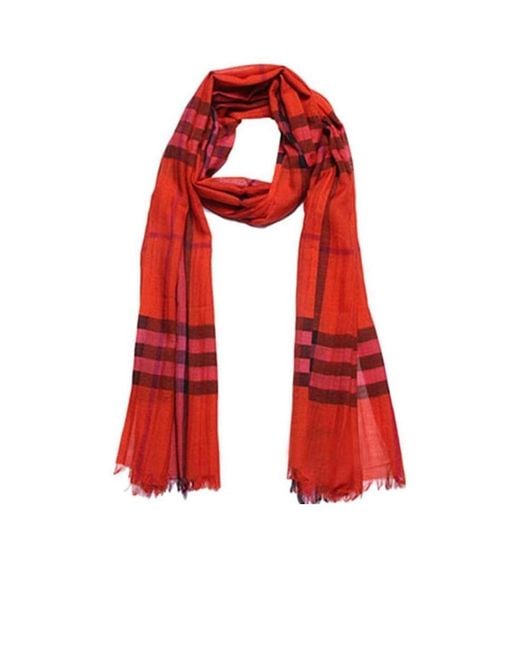 Burberry Red Checked Wool Scarf