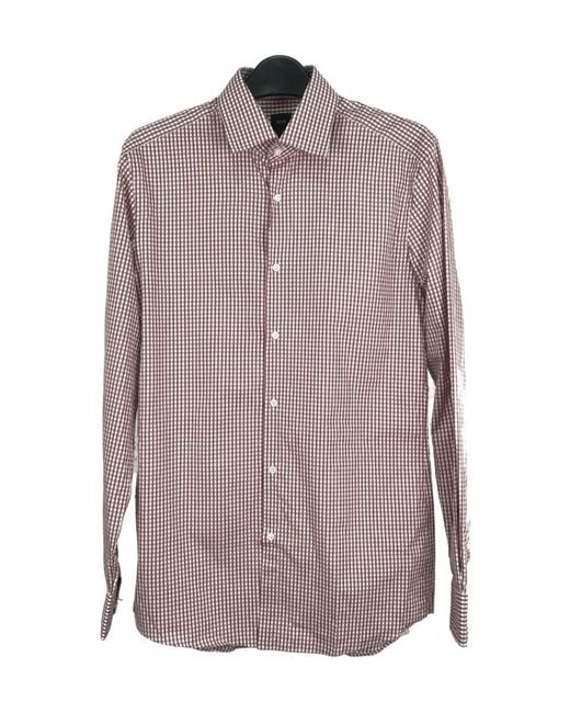Boss Purple Lapel Long-Sleeved Shirt With Small Plaid Pattern for men