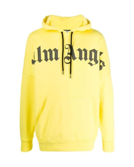 Palm Angels Yellow Logo Printed Hooded Sweater for men
