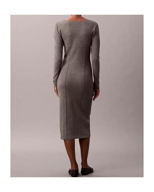 Calvin Klein Gray Fitted Midi Dress