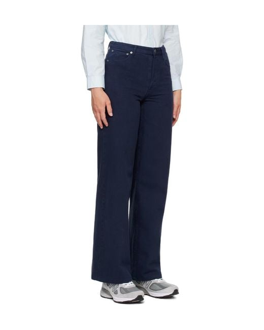 A.P.C. Blue Elisabeth Button Detailed Wide Leg Jeans