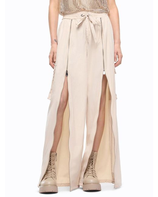 Pinko Natural Palazzo Trousers With Zip And Cargo Pockets