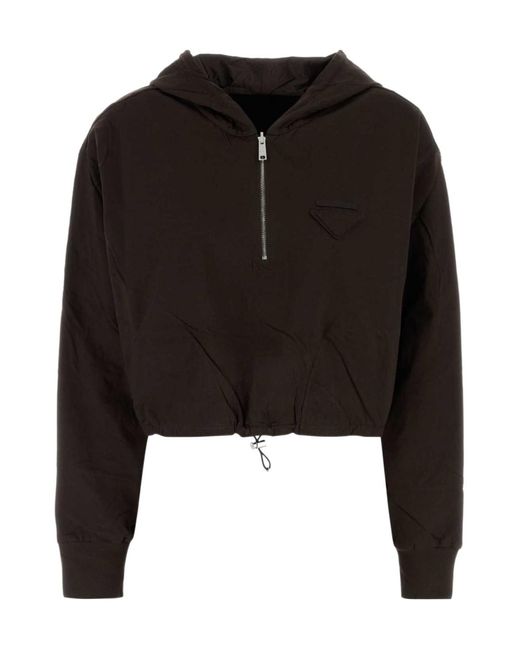 Prada Black Half-Zipped Drawstring Hoodie
