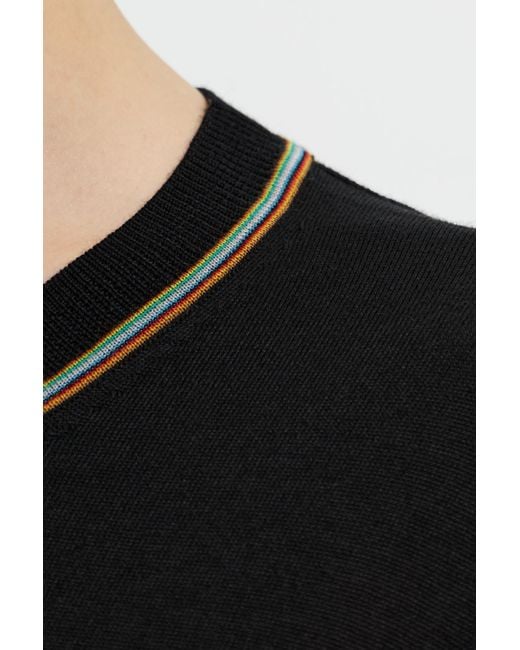 Paul Smith Black Stripe-Trim Crew Neck Knitted Sweater