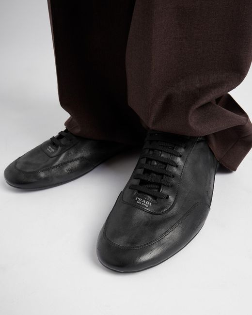 Prada Black Leather Collapse Sneakers for men