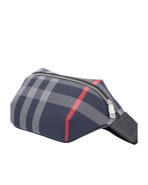 Burberry Blue Check Pattern Zipped Belt Bag for men