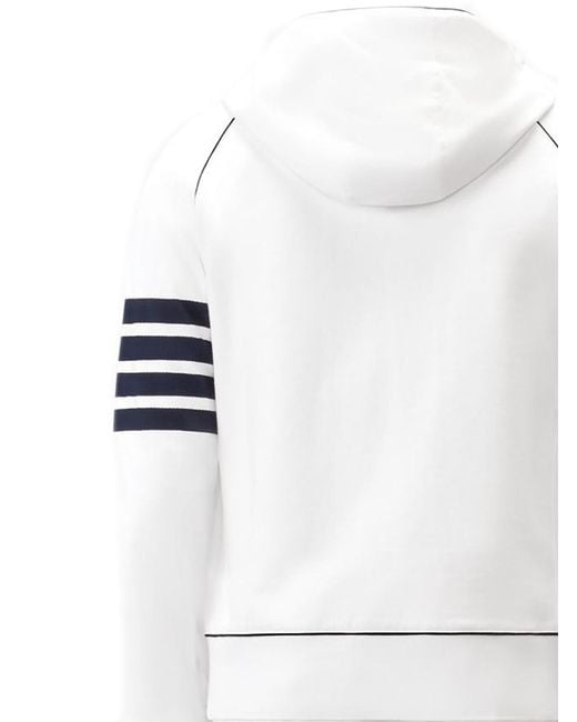 Thom Browne White Loopback Stripe-Detail Hoodie for men