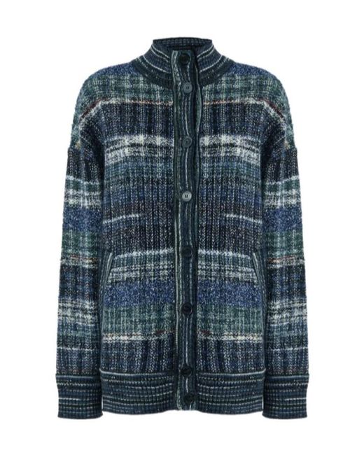 Missoni Blue Oversized Wool-Blend Check Cardigan