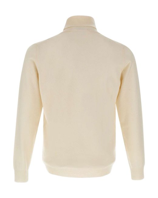 Kangra Cashmere White Kangra Ribbed Turtleneck Knitted Sweater for men