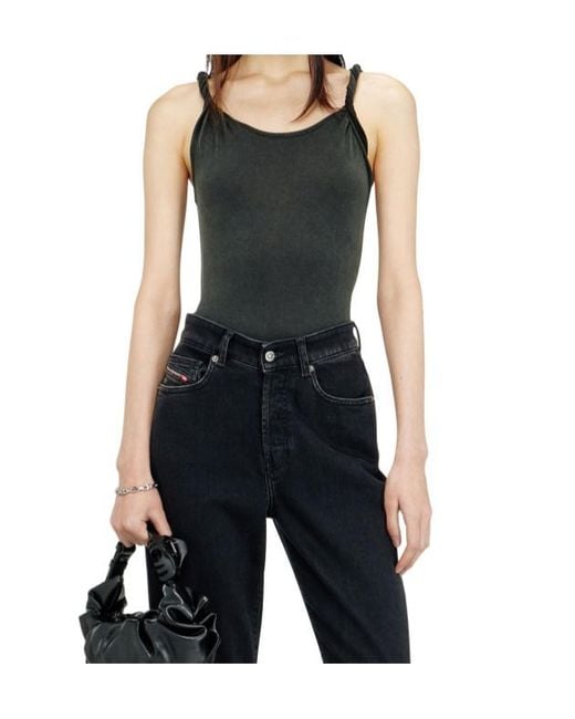 DIESEL Black Logo Embroidered Ribbed Tank Top