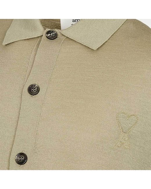AMI Green Long-Sleeved Button-Up Cardigan for men