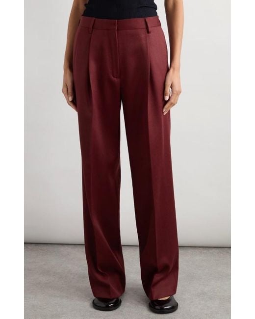 Dries Van Noten Red Straight-Leg Pleated Trousers