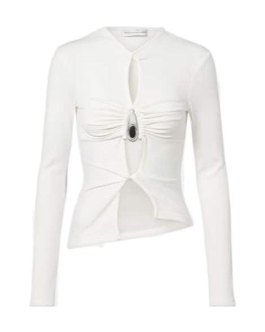 Christopher Esber White Cutout Ribbed-Knit Jersey Top