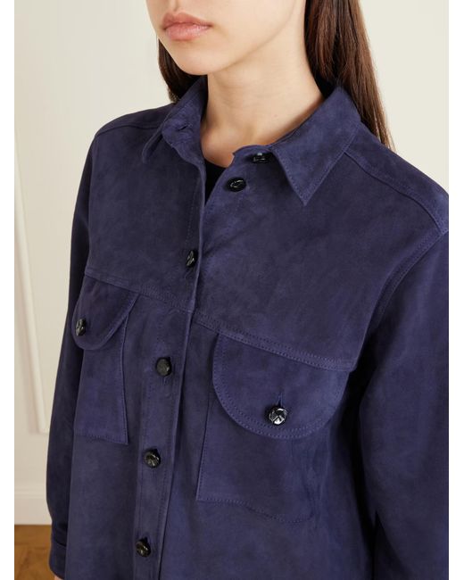 Blazé Milano Blue Berber Patchwork Suede Shirt