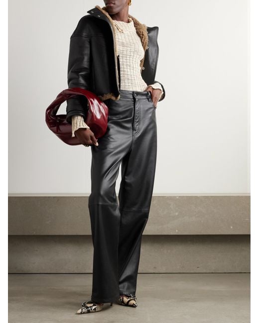 Yves Salomon Black Cropped Shearling Jacket