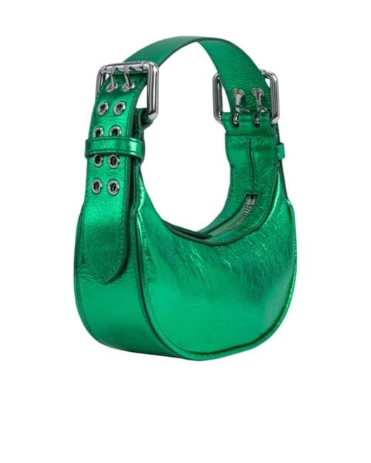 By Far Green Metallic Zipped Shoulder Bag