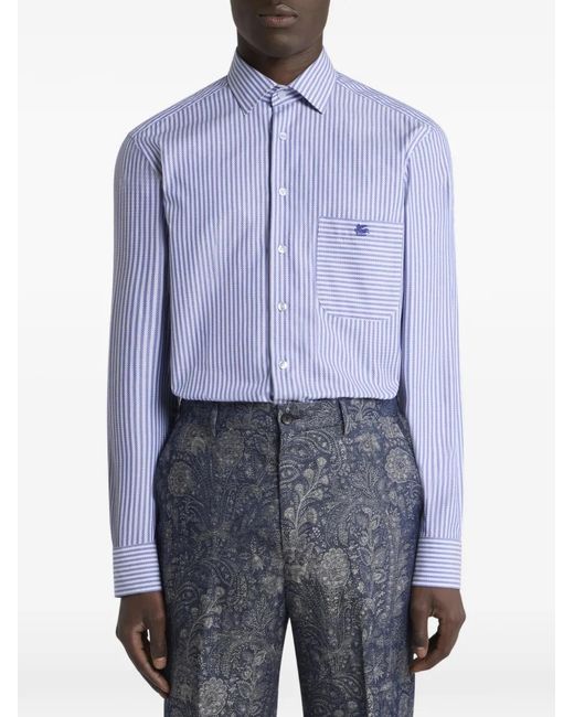 Etro Purple Striped Cotton Shirt for men