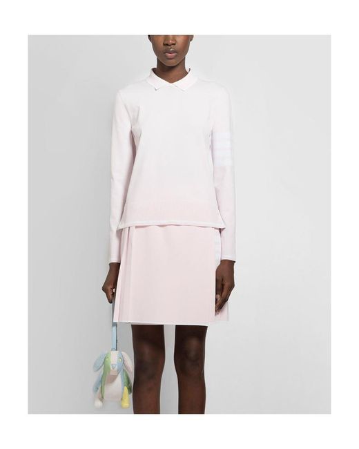 Thom Browne White 4-Bar Stripe Knitted Polo Jumper