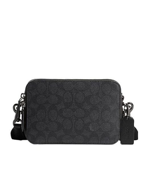 COACH Black Zipped Leather Messenger Bag for men