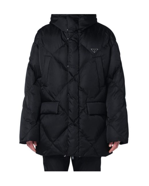 Prada Black Hooded Quilted Jacket for men