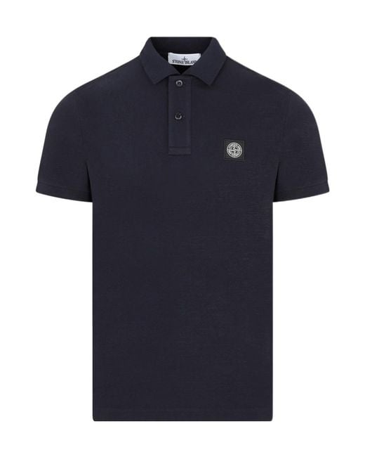 Stone Island Blue Logo Patch Short-Sleeved Polo Shirt for men
