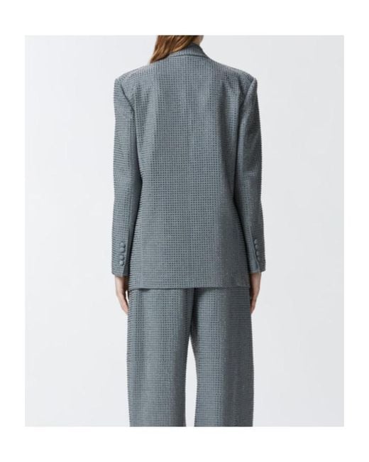 Pinko Blue Embellished Double-Breasted Oversized Blazer