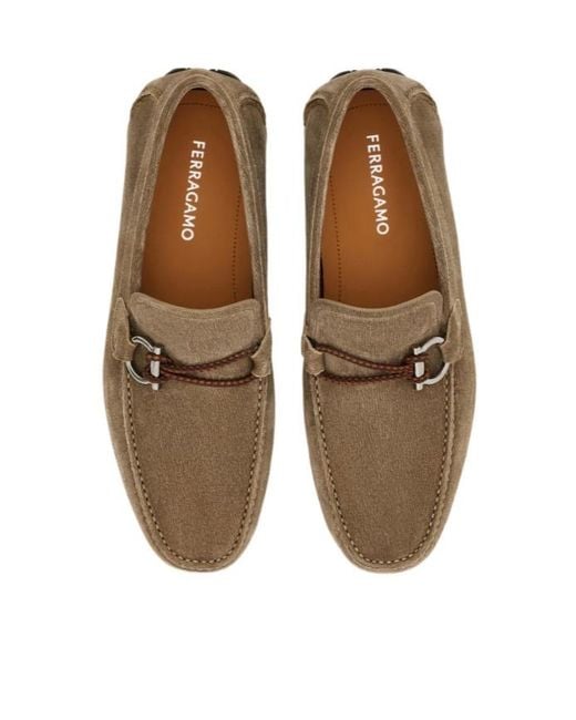 Ferragamo Brown Gancini Driver Loafer for men