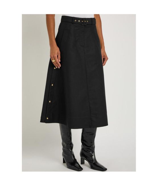 Moncler Black Belted Cotton-Poplin Midi Skirt