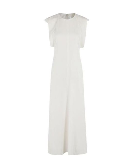Victoria Beckham White Crepe Crewneck Maxi Dress