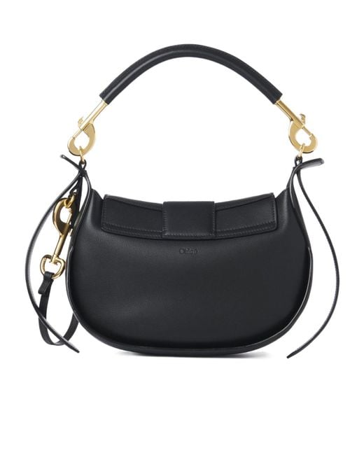 Chloé Black Chloé Logo Detailed Foldover Top Shoulder Bag