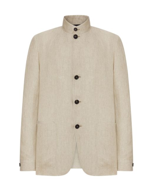 Zegna White Linen Mandarin Collar Jacket for men