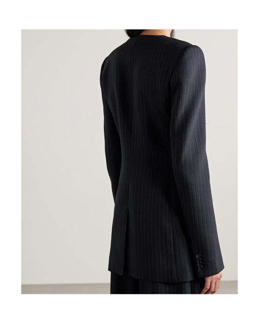 Khaite Blue Naran Pinstriped Herringbone Woven Blazer