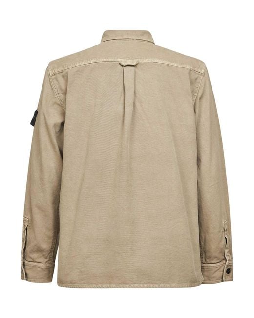 Stone Island Natural Logo Patch Buttoned Shirt Jacket for men