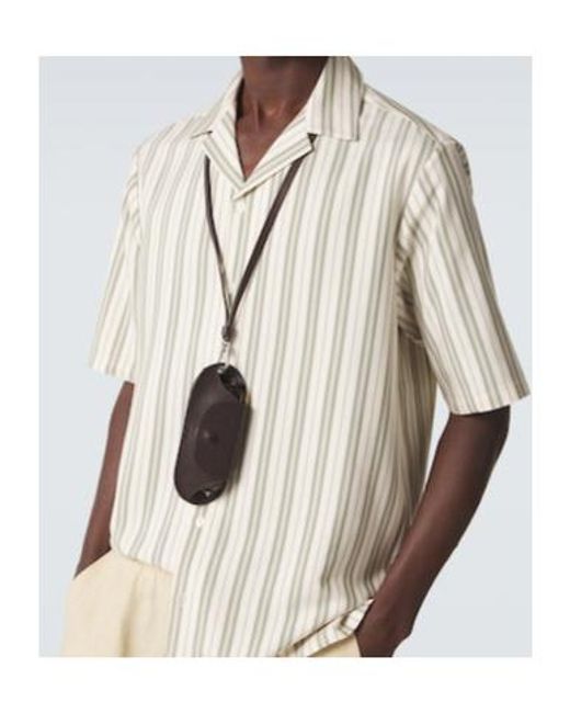 LeKasha White Striped Silk Bowling Shirt for men
