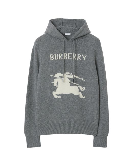 Burberry Gray Ekd Intarsia-Knit Drawstring Hoodie for men