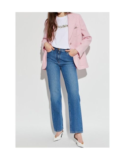 Versace Pink Checked Pattern Single-Breasted Blazer