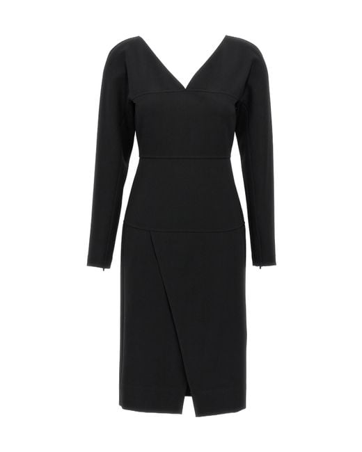Fendi Black Techno V-Neck Jersey Midi Dress