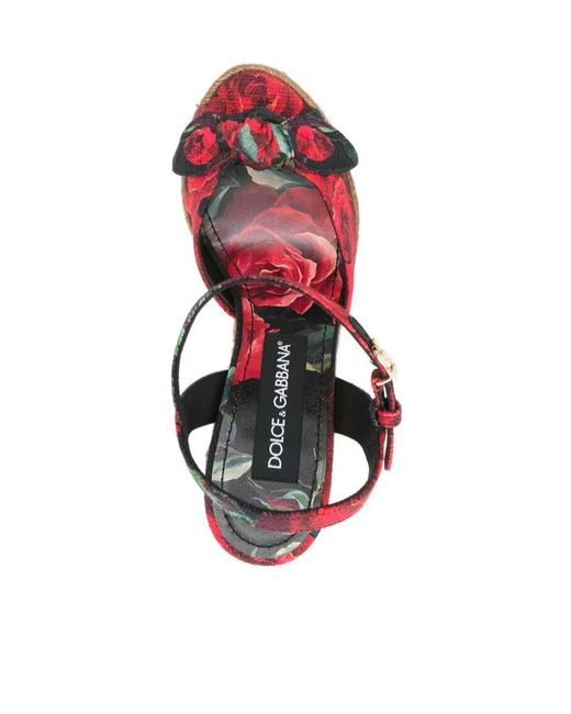 Dolce & Gabbana Pink Floral Motif Wedge Sandals
