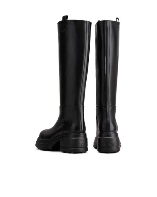 Tod's Black Logo Embossed Knee-Length Boots