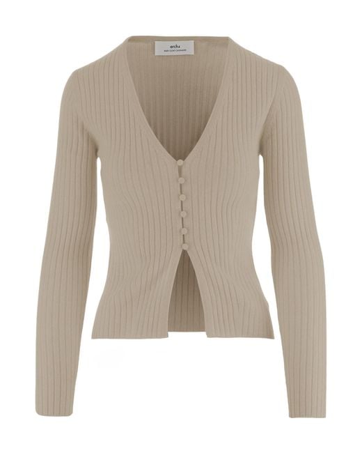 arch4 Natural Ribbed V-Neck Knitted Sweater