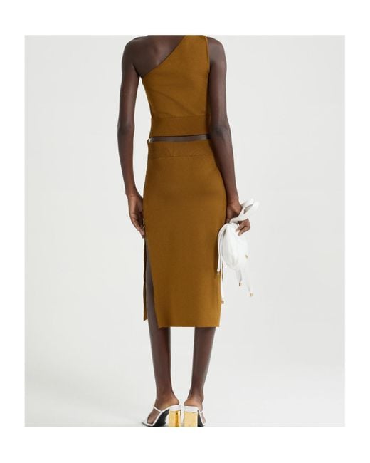 Patou Brown One-Shoulder Knit Top