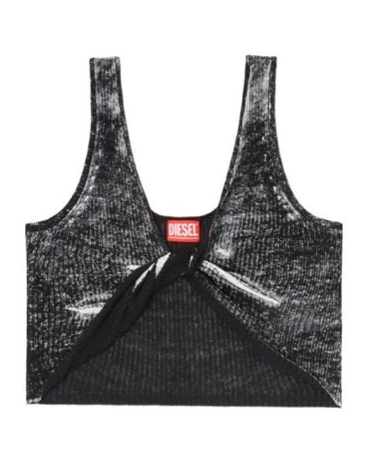 DIESEL Black M-Lilas Knotted Cropped Tank Top