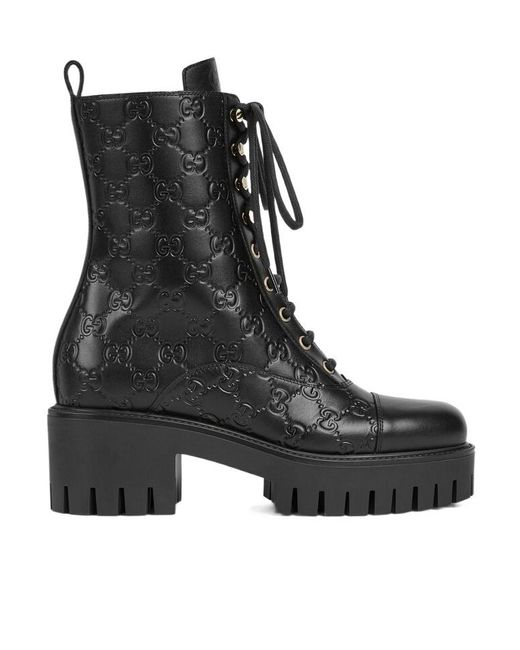 Gucci Black Lace-Up Ankle Boot With Gg