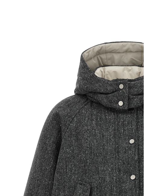 Brunello Cucinelli Gray Donegal Tweed Hooded Jacket