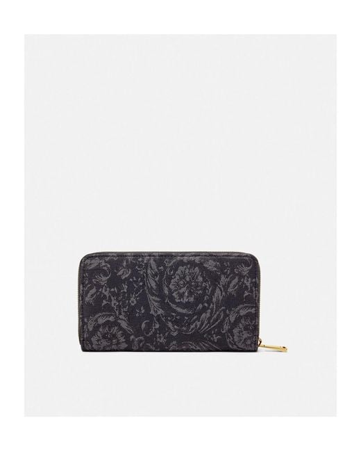 Versace Gray Logo-Embroidered Zip-Up Wallet