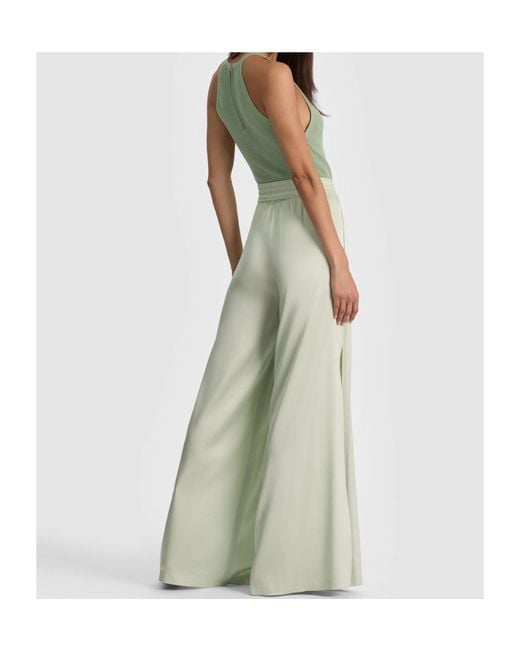Alice + Olivia Green Alice Olivia Wide-Leg Side Slit Drawstring Satin Trousers